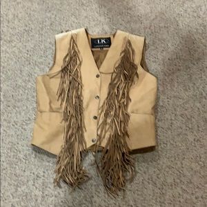 Vtg Leather King tan leather fringe Moto vest XL